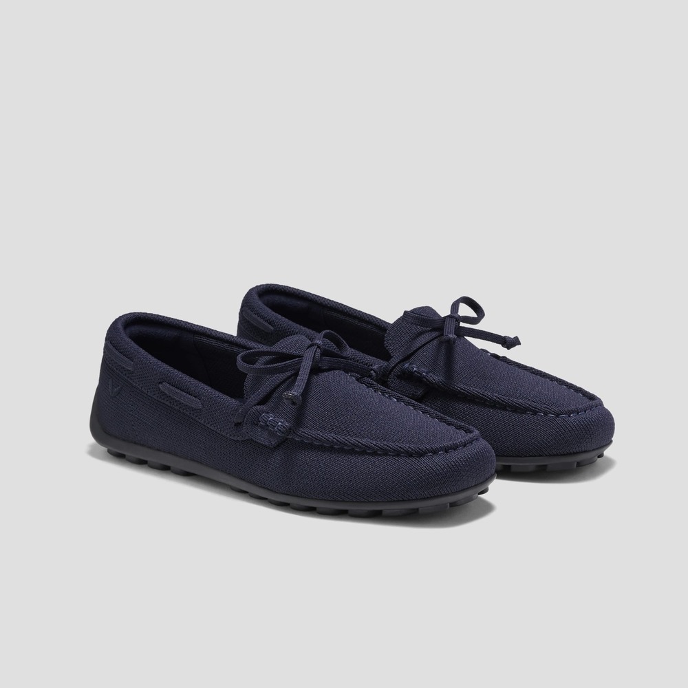 Vivaia Navy Knit Loafers Square Toe Driving Mocs Blue Bow Flats New US 9 EU 40 - Picture 2 of 15